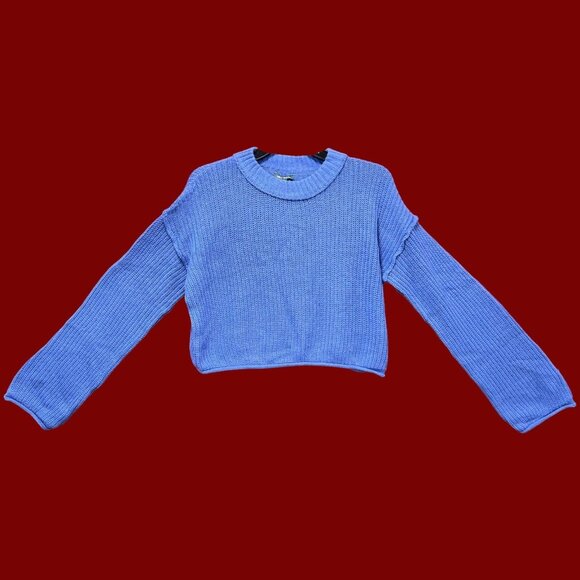 Wild Fable - Women's Ribbed Knit Crop Sweater Long Sleeve Crew Neck - Blue - XS - Picture 1 of 13